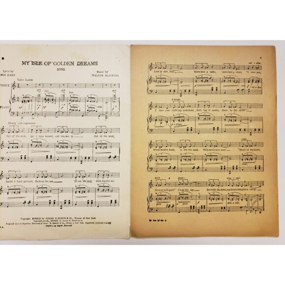 My Isle of Golden Dreams Antique Sheet Music 1919, Gus Kahn, Hawaii - Picture 3 of 4